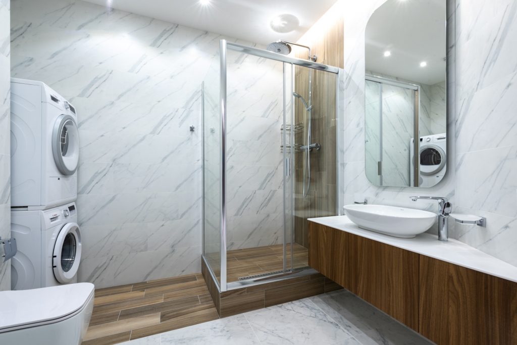 Interior of modern bathroom with toilet